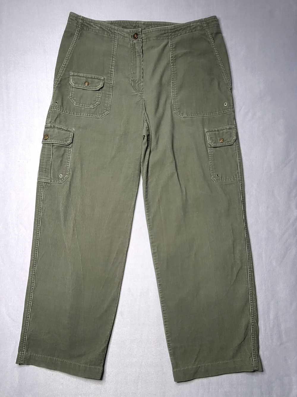 Ralph Lauren Womens Corduroy Cargo Pants Wide Legs Color Olive Green Size 8
